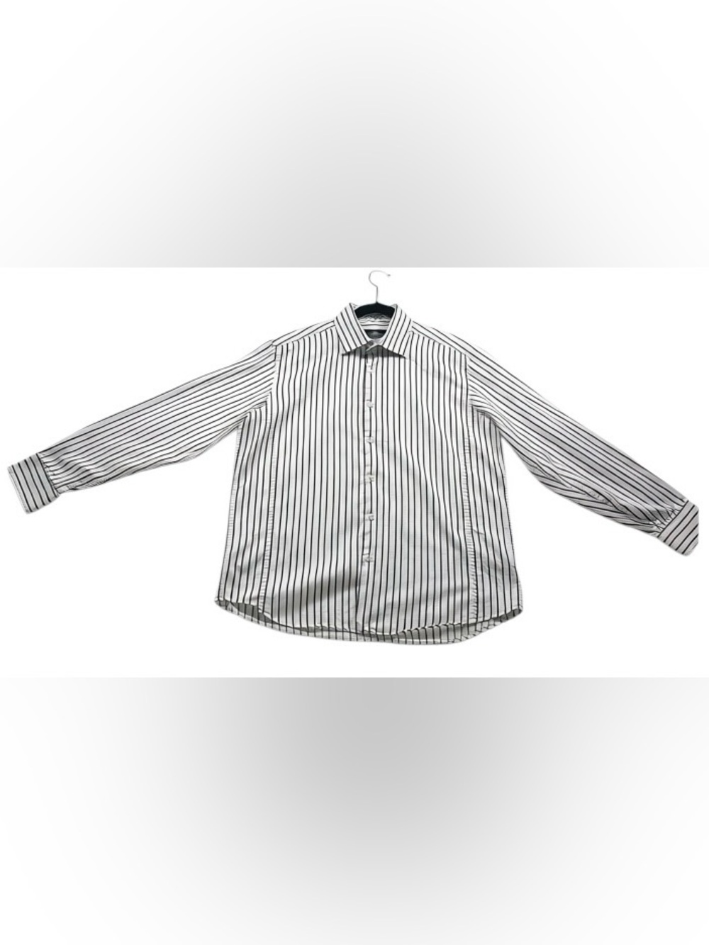 Bugatchi Uomo Mens XL Black White Stripe Flip Cuff Button Up Shirt Long Sleeve